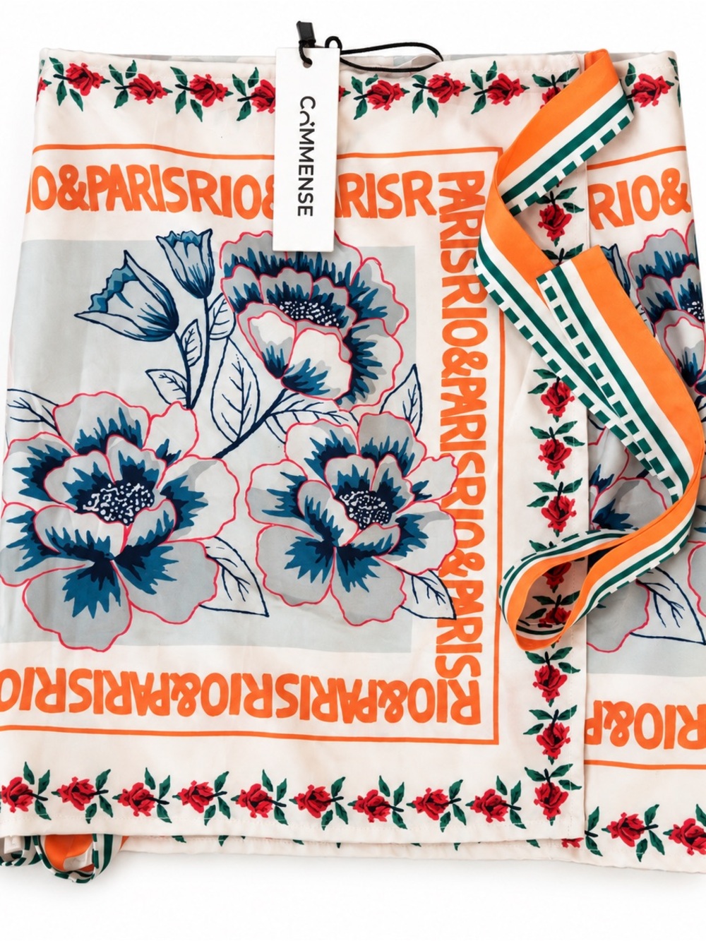 C/MEO Collective White Floral-Print Skirt with Orange Trim